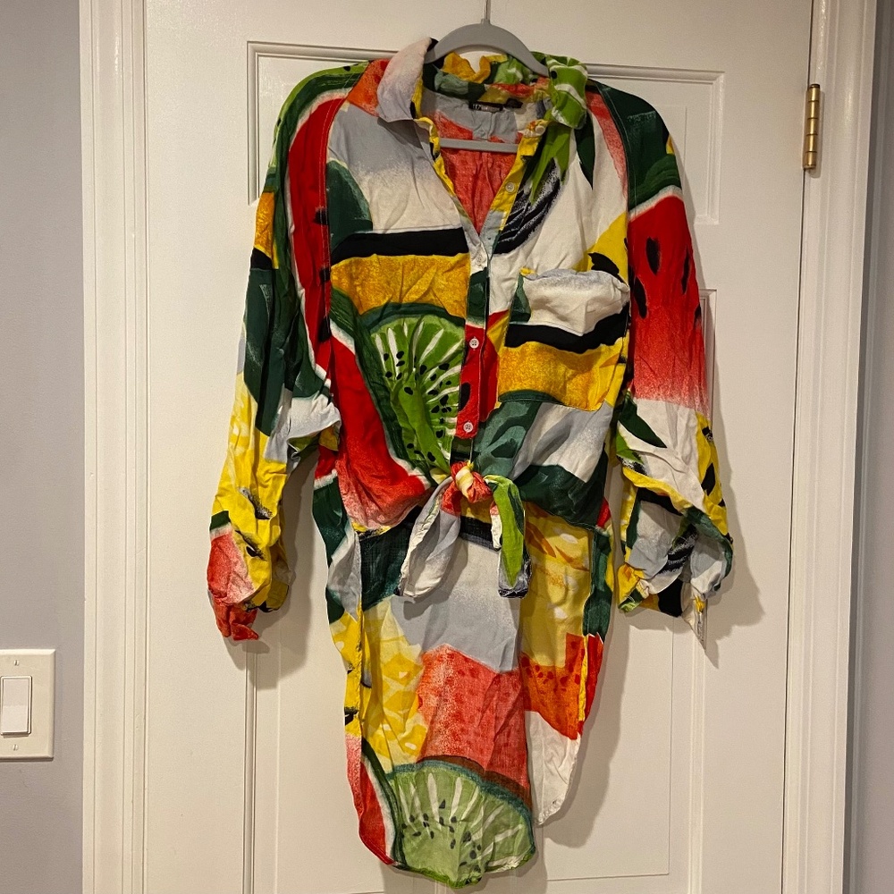 Phool High-Low Button-Down Fruit Print Shirt - Size Large